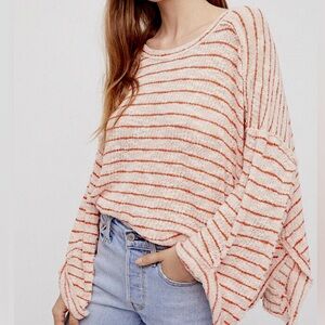WE THE FREE Ladies M White & Orange Striped Island 🏝️ Girl Lightweight Sweater